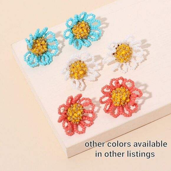 NEW CORAL RICE BEAD STUD EARRINGS - Picture 5 of 9